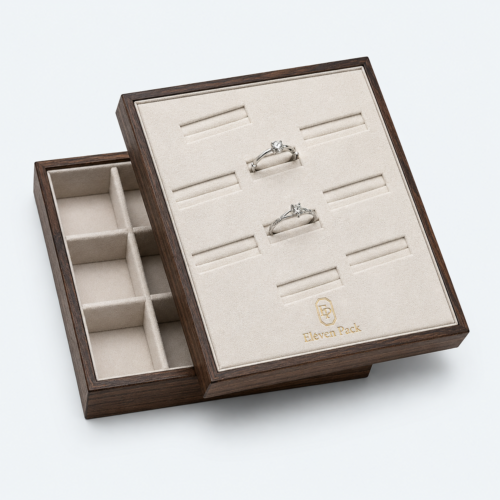 Velvet Wooden Lined Jewelry Organizer Box - open product view - JO-01-P45 Velvet Wooden Lined Jewelry Organizer Box - open product view - JO-01-P45