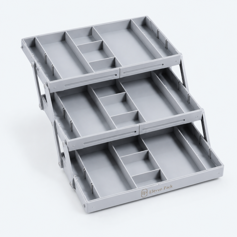Gray Multi-Layer Large Custom Jewelry Tray - open product view - JO-01-P47 Gray Multi-Layer Large Custom Jewelry Tray - open product view - JO-01-P47