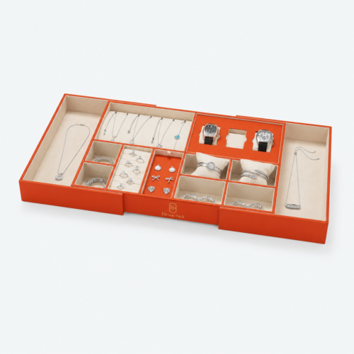 Orange Multi-Compartment Jewelry Organizer Box - open product view - JO-01-P48