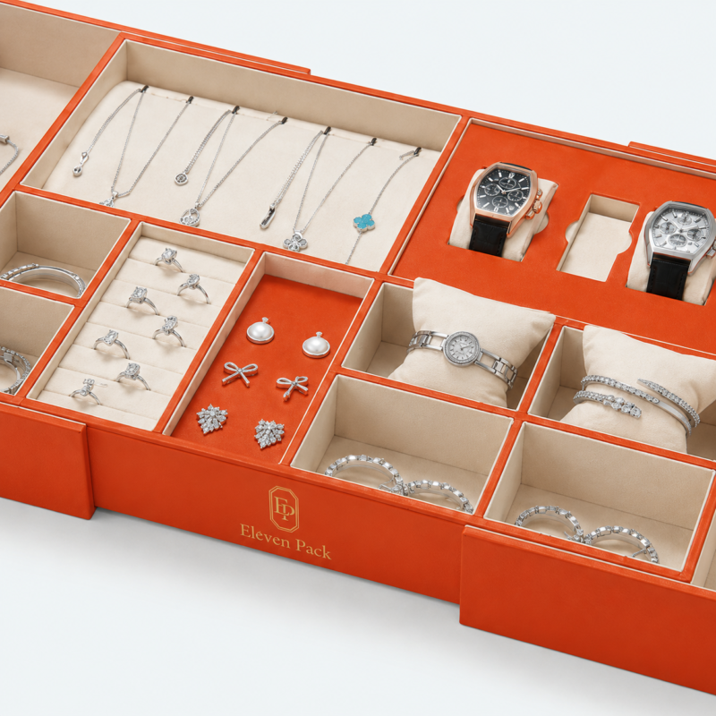 Orange Multi-Compartment Jewelry Organizer Box - material or structure detail - JO-01-P48