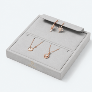 Gray Flocked Small Jewelry Storage and Display Box - open product view - JO-01-P49 Gray Flocked Small Jewelry Storage and Display Box - open product view - JO-01-P49