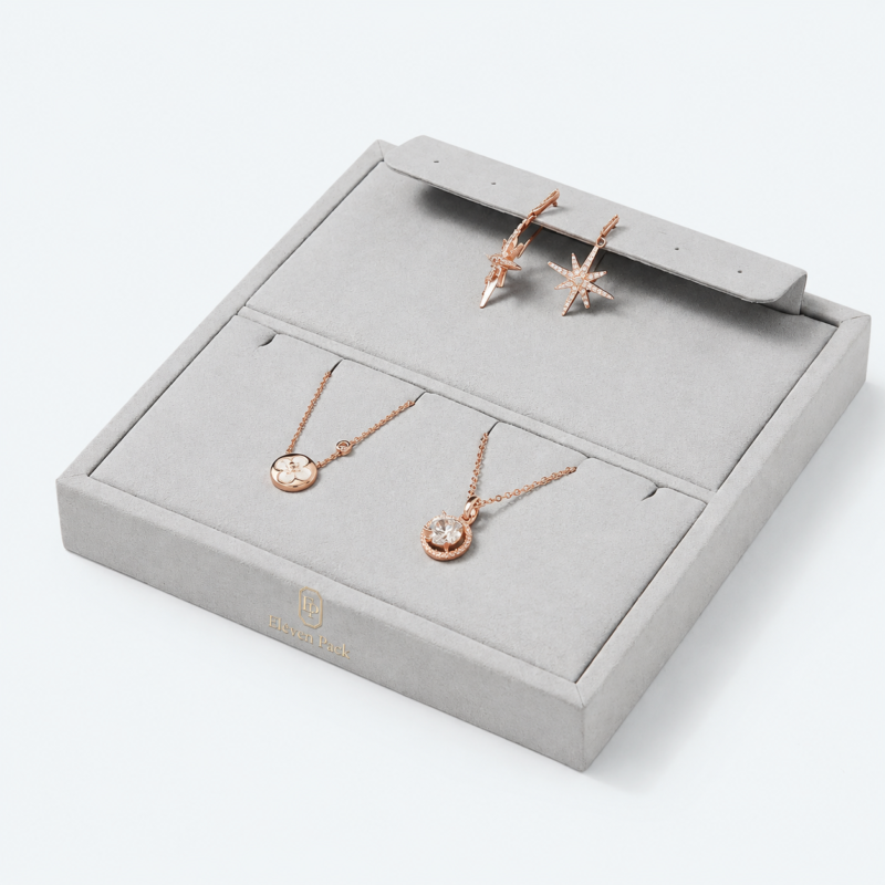 Gray Flocked Small Jewelry Storage and Display Box - open product view - JO-01-P49 Gray Flocked Small Jewelry Storage and Display Box - open product view - JO-01-P49