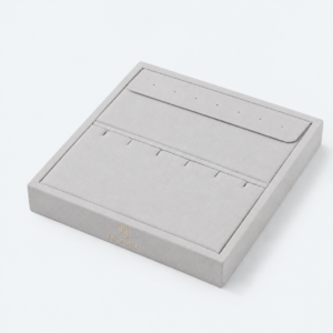 Gray Flocked Small Jewelry Storage and Display Box - closed product view - JO-01-P49 Gray Flocked Small Jewelry Storage and Display Box - closed product view - JO-01-P49