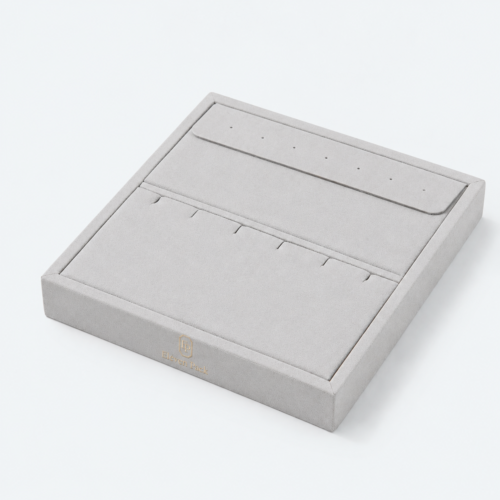 Gray Flocked Small Jewelry Storage and Display Box - closed product view - JO-01-P49