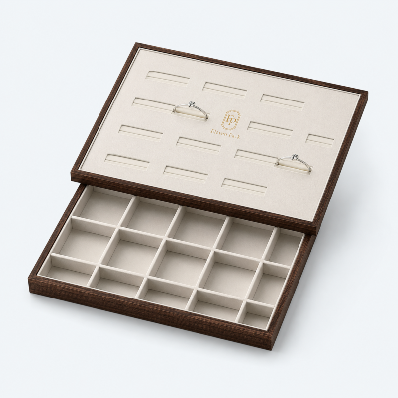 Peach Wood Handmade Jewelry Tray - open product view - JO-01-P52