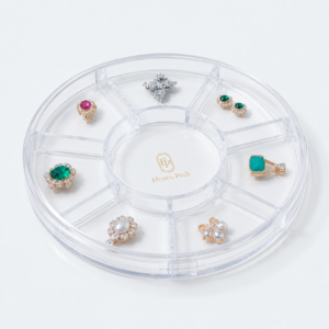 Acrylic Round Jewelry Tray - closed product view - JO-01-P54 Acrylic Round Jewelry Tray - closed product view - JO-01-P54