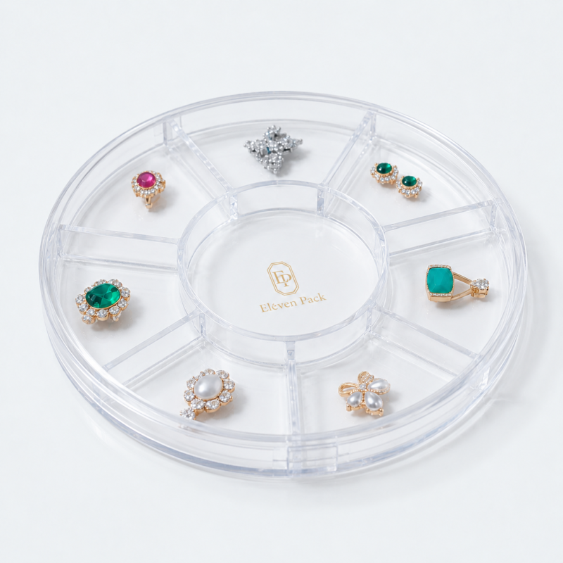 Acrylic Round Jewelry Tray - closed product view - JO-01-P54 Acrylic Round Jewelry Tray - closed product view - JO-01-P54