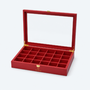 Red Wooden Multi-Compartment Jewelry Organizer Box - open product view - JO-01-P55 Red Wooden Multi-Compartment Jewelry Organizer Box - open product view - JO-01-P55