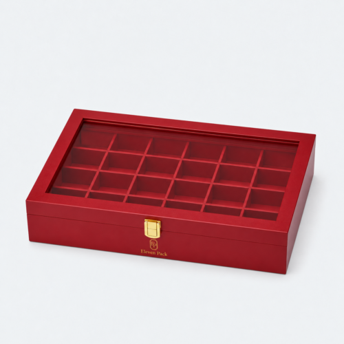 Red Wooden Multi-Compartment Jewelry Organizer Box - closed product view - JO-01-P55