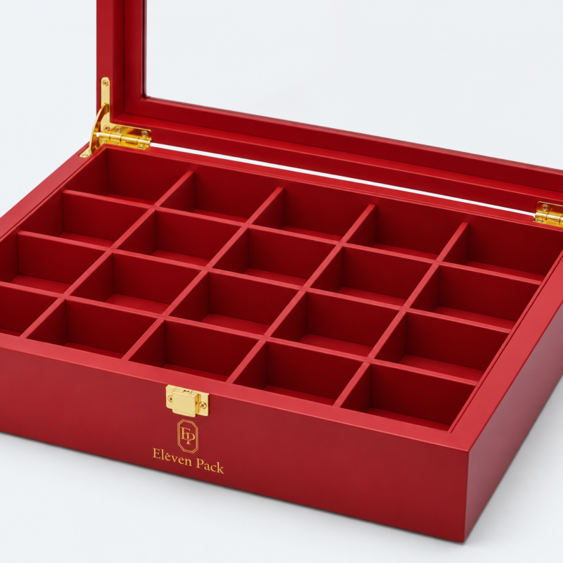 Red Wooden Multi-Compartment Jewelry Organizer Box - material or structure detail - JO-01-P55 Red Wooden Multi-Compartment Jewelry Organizer Box - material or structure detail - JO-01-P55