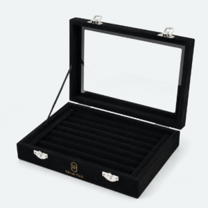 Black Velvet Window Jewelry Tray - open product view - JO-01-P57 Black Velvet Window Jewelry Tray - open product view - JO-01-P57