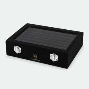 Black Velvet Window Jewelry Tray - closed product view - JO-01-P57 Black Velvet Window Jewelry Tray - closed product view - JO-01-P57