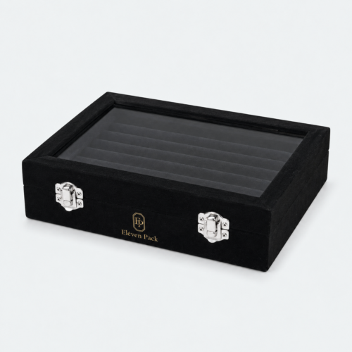 Black Velvet Window Jewelry Tray - closed product view - JO-01-P57