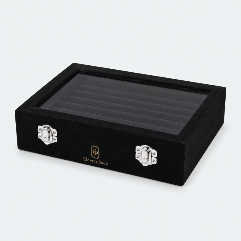 Black Velvet Window Jewelry Tray - closed product view - JO-01-P57 Black Velvet Window Jewelry Tray - closed product view - JO-01-P57
