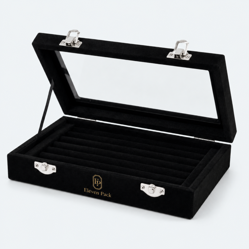 Black Velvet Window Jewelry Tray - material or structure detail - JO-01-P57 Black Velvet Window Jewelry Tray - material or structure detail - JO-01-P57