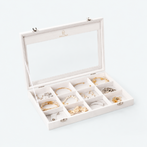 Light-Tone Velvet Flip-Top Buckle Closure Jewelry Tray - open product view - JO-01-P59