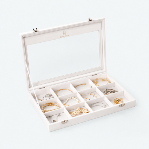 Light-Tone Velvet Flip-Top Buckle Closure Jewelry Tray - open product view - JO-01-P59 Light-Tone Velvet Flip-Top Buckle Closure Jewelry Tray - open product view - JO-01-P59