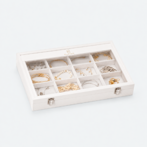 Light-Tone Velvet Flip-Top Buckle Closure Jewelry Tray - closed product view - JO-01-P59