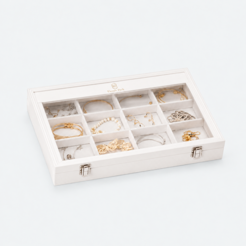 Light-Tone Velvet Flip-Top Buckle Closure Jewelry Tray - closed product view - JO-01-P59