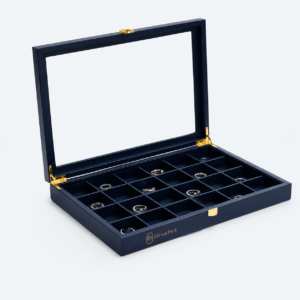 Navy Velvet Flip-Top Buckle Closure Jewelry Tray - open product view - JO-01-P60