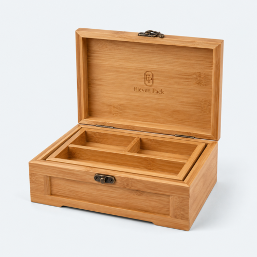 Bamboo Lockable With Lid Jewelry Organizer Box - open product view - JO-01-P61 Bamboo Lockable With Lid Jewelry Organizer Box - open product view - JO-01-P61