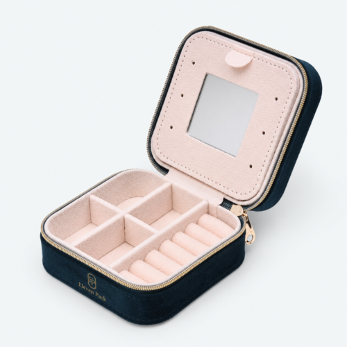 Two-Tone Velvet Zipper Jewelry Organizer Box with Mirror - open product view - JO-01-P62
