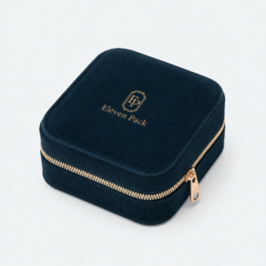 Two-Tone Velvet Zipper Jewelry Organizer Box with Mirror - closed product view - JO-01-P62