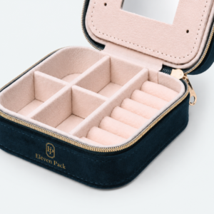 Two-Tone Velvet Zipper Jewelry Organizer Box with Mirror - material or structure detail - JO-01-P62