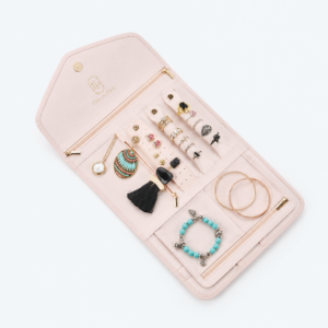 Pink Foldable Travel Bracelet Organizer Bag - open product view - JO-01-P63
