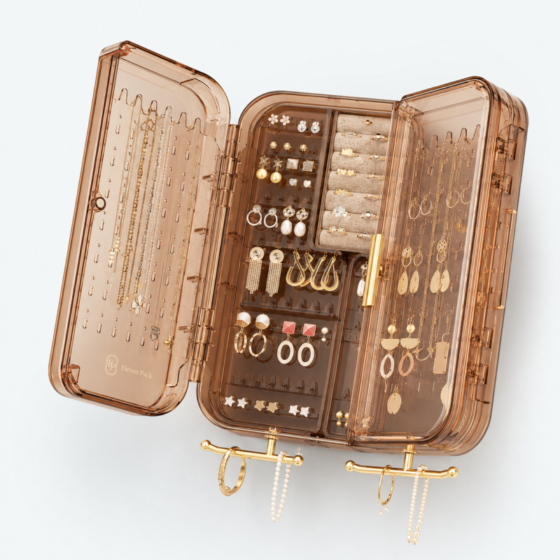 Clear Acrylic Wall-Mounted Jewelry Organizer Box - open product view - JO-01-P7 Clear Acrylic Wall-Mounted Jewelry Organizer Box - open product view - JO-01-P7