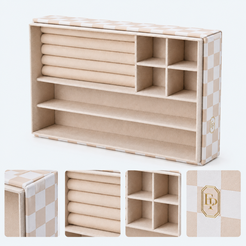 Leather Jewelry Organizer Box - material or structure detail - JO-01-P9