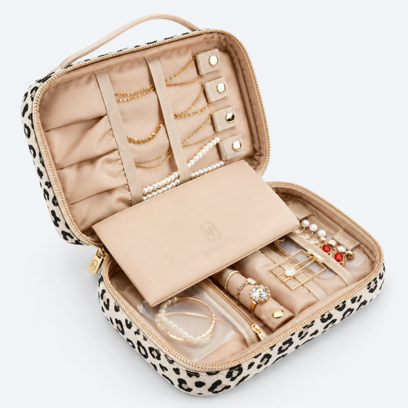 Fabric Travel Jewelry Organizer Bag - open product view - JO-02-P1 Fabric Travel Jewelry Organizer Bag - open product view - JO-02-P1