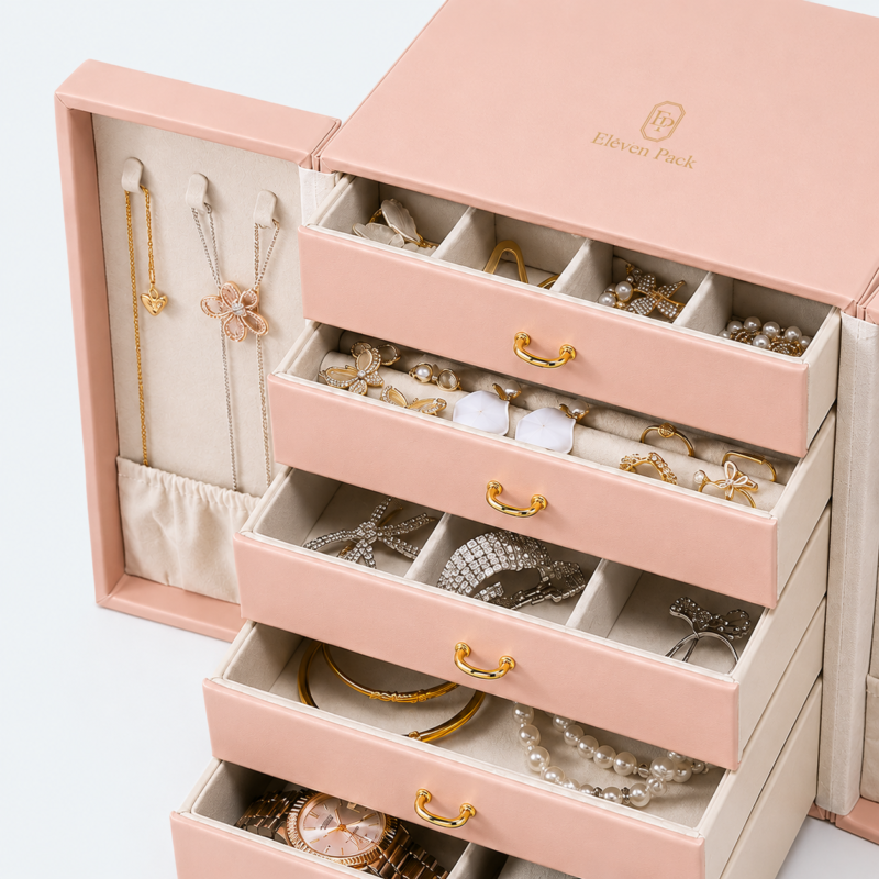 Leather Jewelry Organizer Box Organized - material or structure detail - JO-02-P12 Leather Jewelry Organizer Box Organized - material or structure detail - JO-02-P12