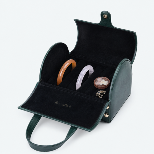 Leather Travel Jewelry Organizer Bag for Organized Style C - open product view - JO-02-P16