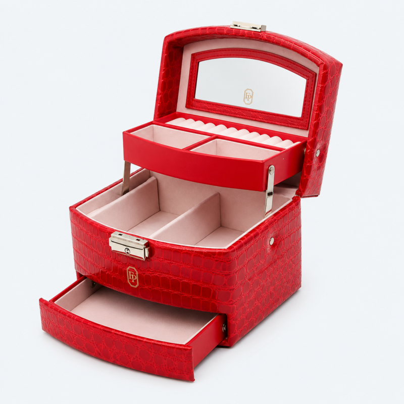 Leather Travel Jewelry Organizer Bag for Organized Style D - open product view - JO-02-P17