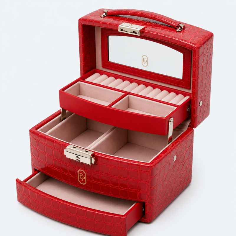 Leather Travel Jewelry Organizer Bag for Organized Style D - material or structure detail - JO-02-P17