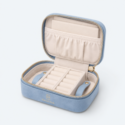 Leather Travel Jewelry Organizer Bag - open product view - JO-02-P2