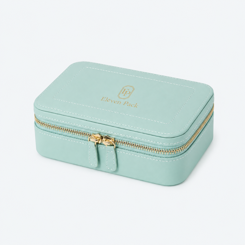 Leather Travel Jewelry Organizer Bag for Organized Style B - closed product view - JO-02-P5 Leather Travel Jewelry Organizer Bag for Organized Style B - closed product view - JO-02-P5