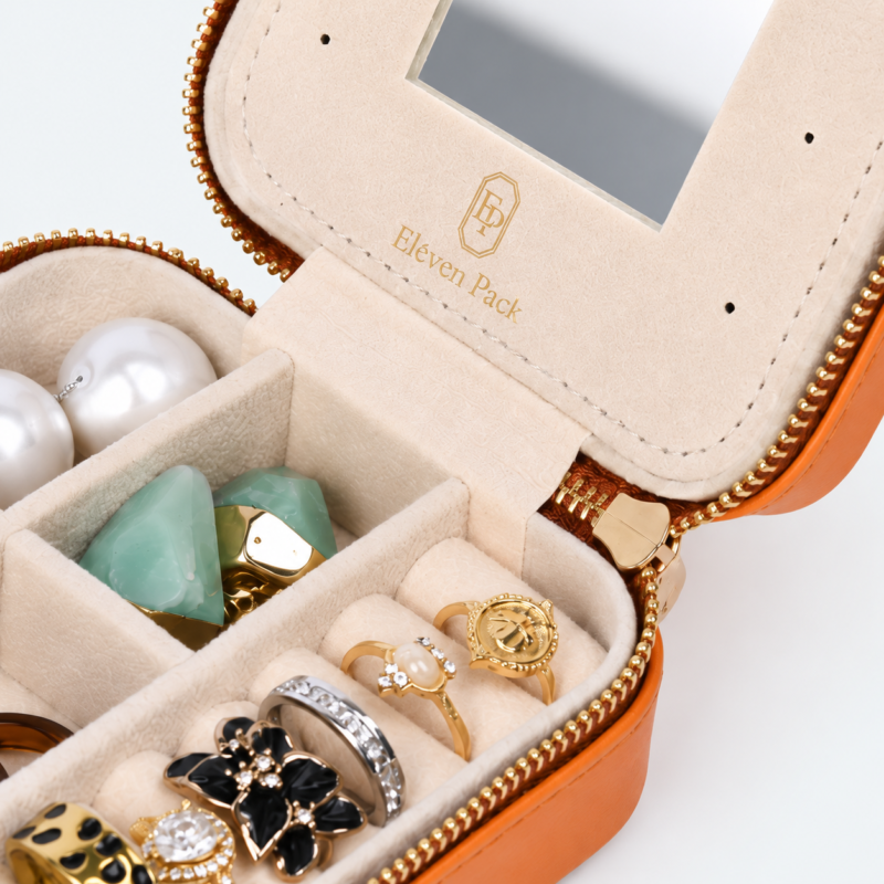 Leather Portable Jewelry Organizer Box - material or structure detail - JO-02-P9