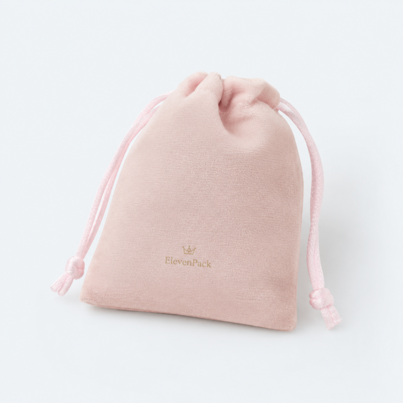 Pink Velvet Drawstring Jewelry Pouch - open product view - JP-BM-01-P2