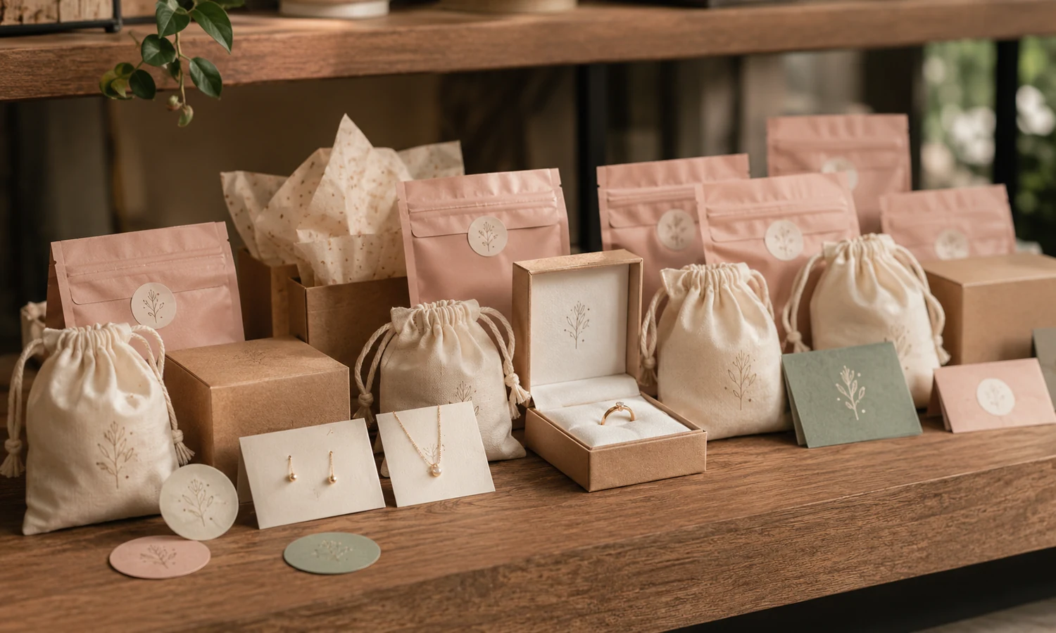 Blank textured care card resting on tissue paper inside a jewelry box