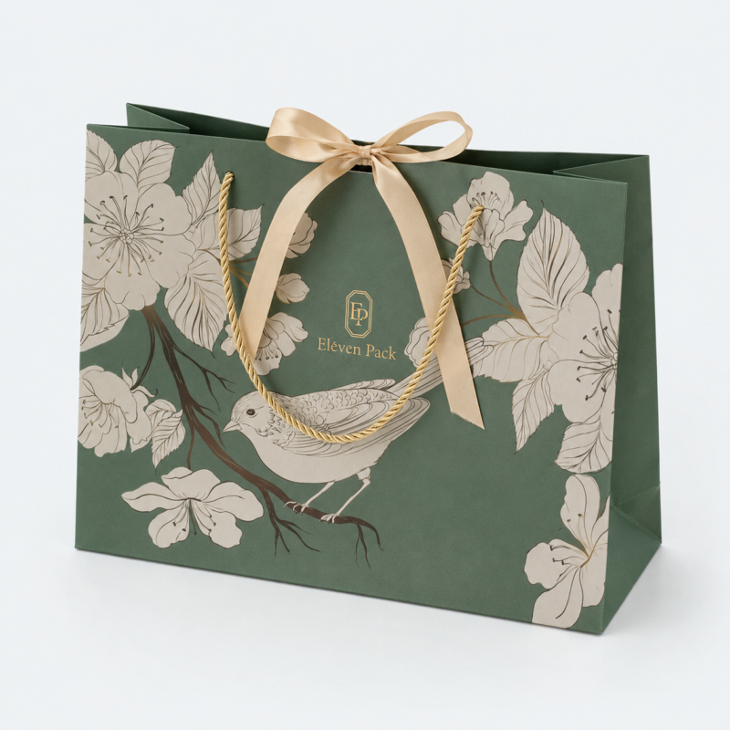 Brown Floral Paper Bag - open product view - PB-BM-01-P11