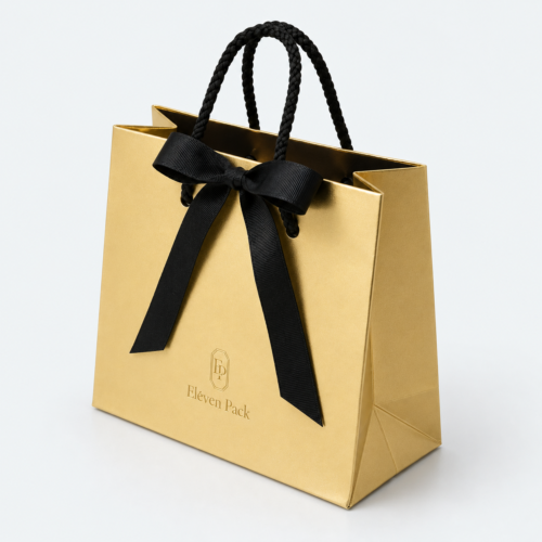 Specialty Paper Luxury Ribbon Glossy Jewelry Paper Bag - closed product view - PB-BM-04-P1