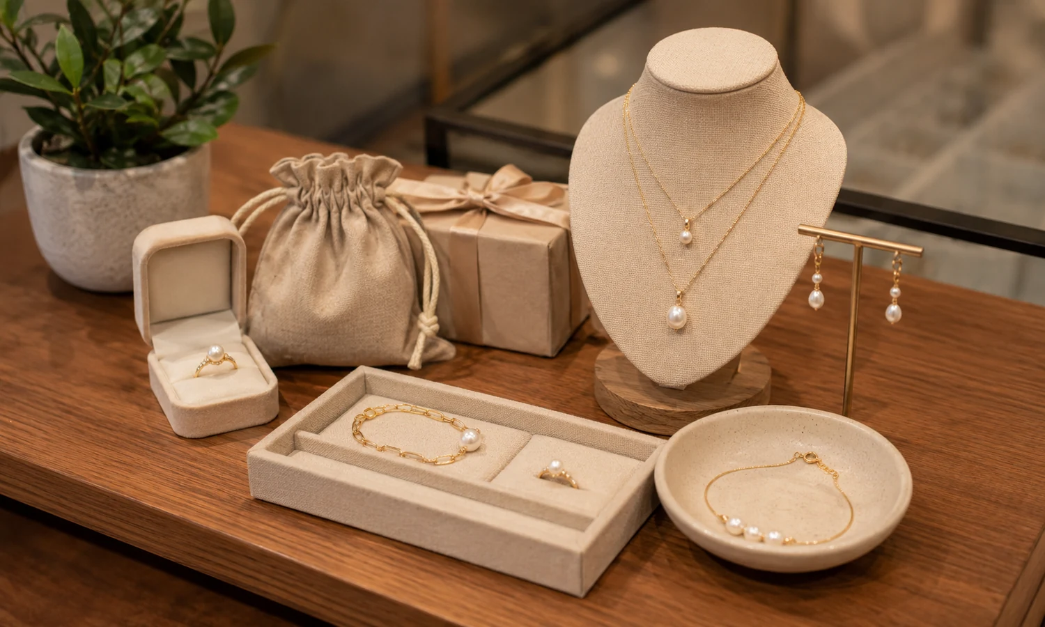 Stepped jewelry display riser with a delicate bracelet
