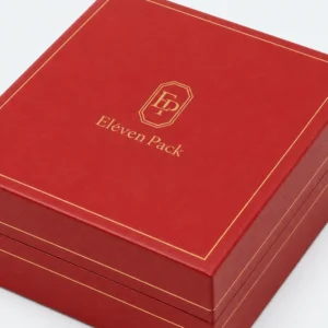 Red genuine leather necklace box detail with gold edge finishing