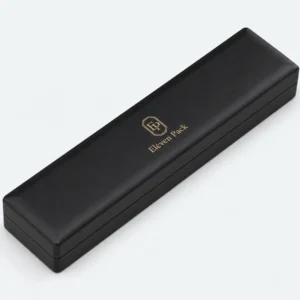Closed black leather LED bracelet box with centered gold logo