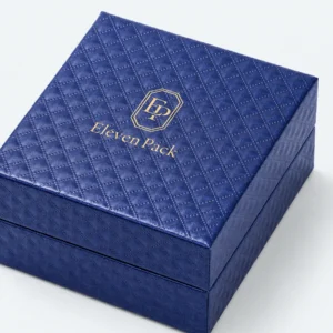 Close-up of quilted blue paper wrap and lid edge