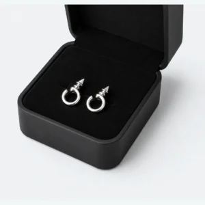 Close-up of a black insert holding a matching earring pair