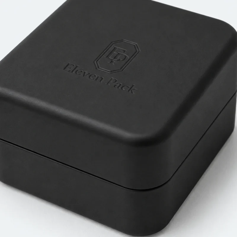 Close-up of the rounded black lid edge and closure seam