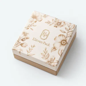 Closed cream floral earring box with a warm tan drawer